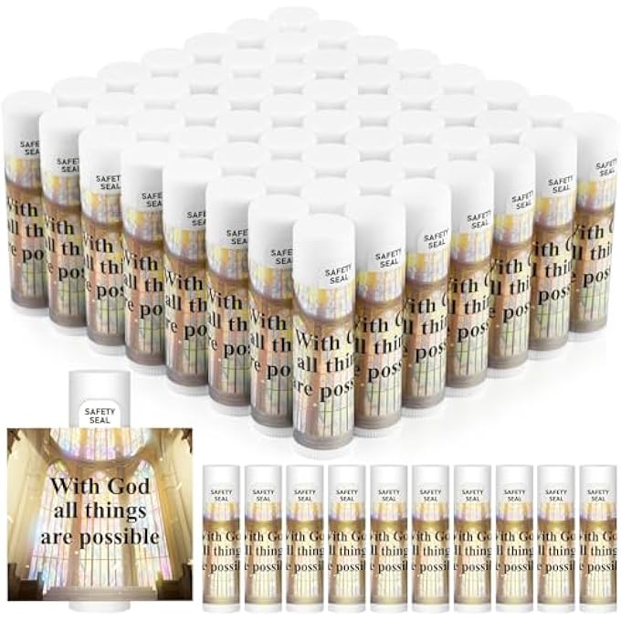 Dmsky 60 LIP BALM BULK, CHRISTIAN GIFT FOR WOMEN MEN FAITH RELIGIOUS MOISTURIZING LIP CARE PRODUCT STOCKING STUFFERS WITH INSPIRATIONAL SCRIPTURE HAPPY MOMENT PRAISE GOD FOR FRIEND - Image 1